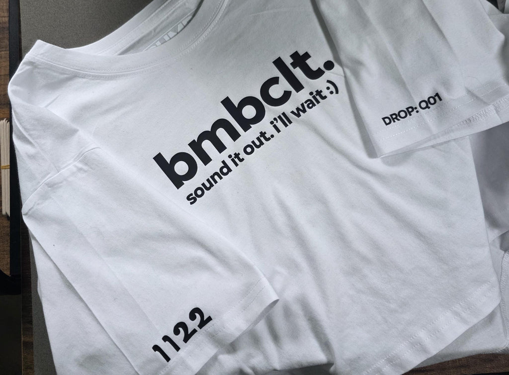 Nish Bare Bumboclaat Tees CROPS White Sound it Out and Blue icons + Cho and Warning Shot Hoodie Blue stacked